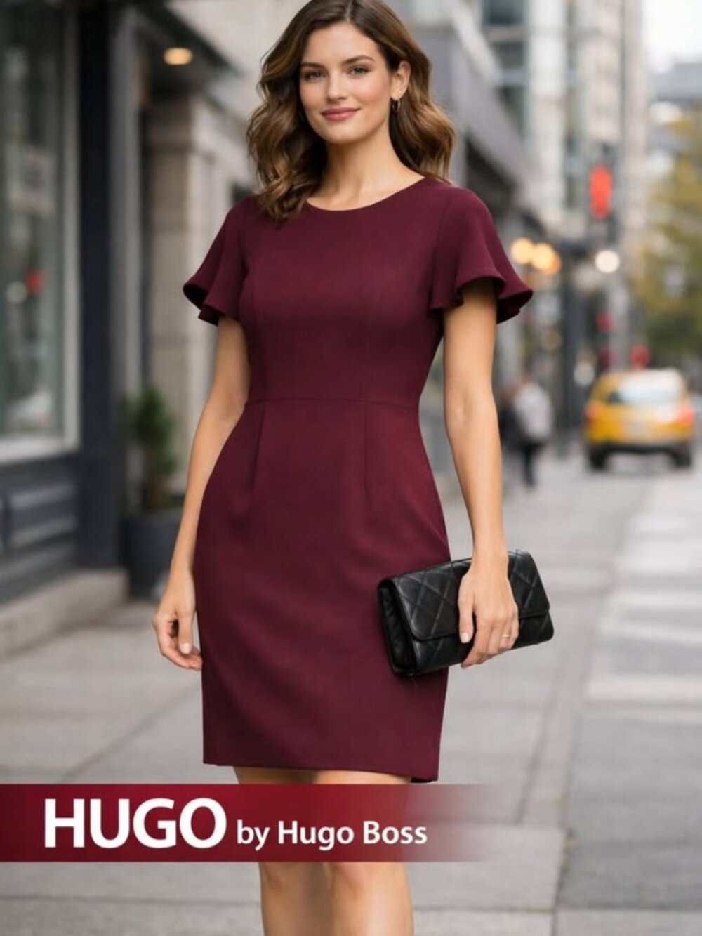 HUGO by Hugo Boss Burgundy Flutter Sleeve Dress